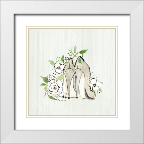 Fashion Floral Heels I White Modern Wood Framed Art Print with Double Matting by Tava Studios