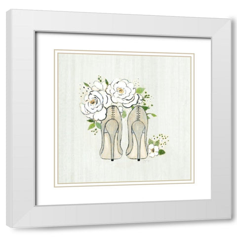 Fashion Floral Heels II White Modern Wood Framed Art Print with Double Matting by Tava Studios