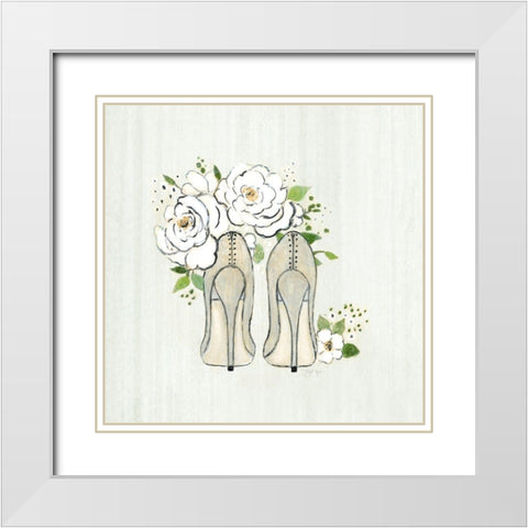 Fashion Floral Heels II White Modern Wood Framed Art Print with Double Matting by Tava Studios