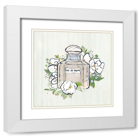 Fashion Floral Eau de Toilette White Modern Wood Framed Art Print with Double Matting by Tava Studios