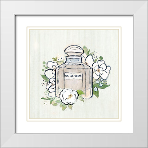 Fashion Floral Eau de Toilette White Modern Wood Framed Art Print with Double Matting by Tava Studios