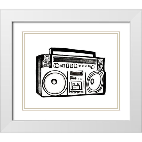 Boombox Sketch White Modern Wood Framed Art Print with Double Matting by Tava, Alexandria