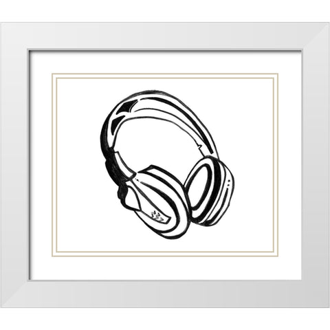 Headphones Sketch White Modern Wood Framed Art Print with Double Matting by Tava, Alexandria