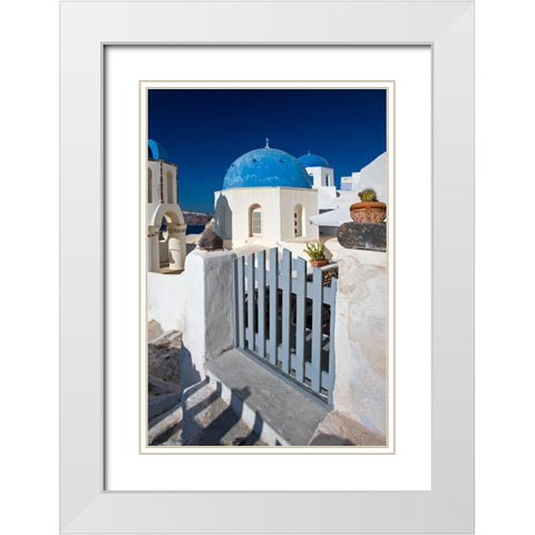 Santorini Sidewalk White Modern Wood Framed Art Print with Double Matting by Delimont, Danita