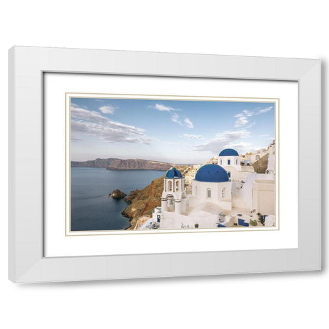 Santorini View White Modern Wood Framed Art Print with Double Matting by Delimont, Danita