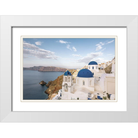 Santorini View White Modern Wood Framed Art Print with Double Matting by Delimont, Danita