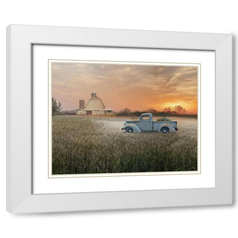 Evening Farm White Modern Wood Framed Art Print with Double Matting by Nan