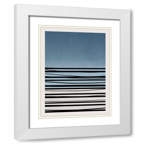 Abstract Azul II White Modern Wood Framed Art Print with Double Matting by Santiago, Daniela