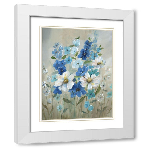 Blue Garden II White Modern Wood Framed Art Print with Double Matting by Nan