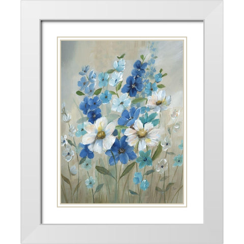 Blue Garden II White Modern Wood Framed Art Print with Double Matting by Nan