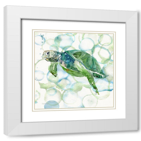 Turtle Bubbles II White Modern Wood Framed Art Print with Double Matting by Robinson, Carol