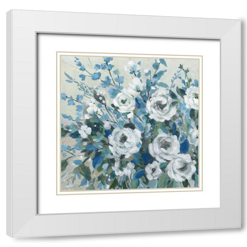 Sapphire Blossoms White Modern Wood Framed Art Print with Double Matting by Robinson, Carol