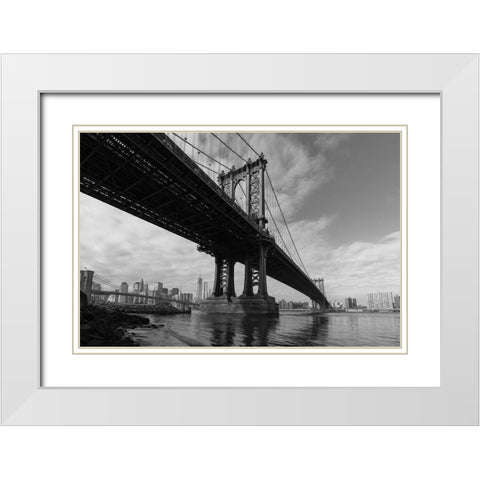 Manhattan Bridge White Modern Wood Framed Art Print with Double Matting by Delimont, Danita