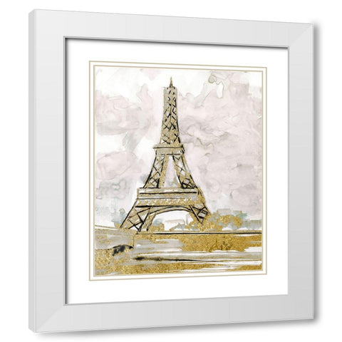 Eiffel Tower Glitz White Modern Wood Framed Art Print with Double Matting by Nan