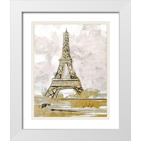 Eiffel Tower Glitz White Modern Wood Framed Art Print with Double Matting by Nan