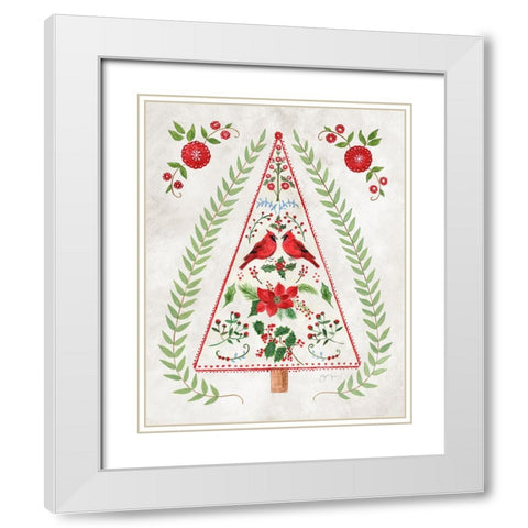 Christmas Folk Tree White Modern Wood Framed Art Print with Double Matting by Tava Studios