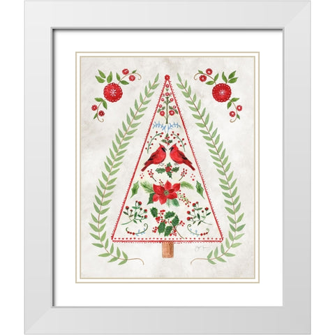 Christmas Folk Tree White Modern Wood Framed Art Print with Double Matting by Tava Studios