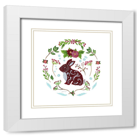 Christmas Folk Rabbit White Modern Wood Framed Art Print with Double Matting by Tava Studios