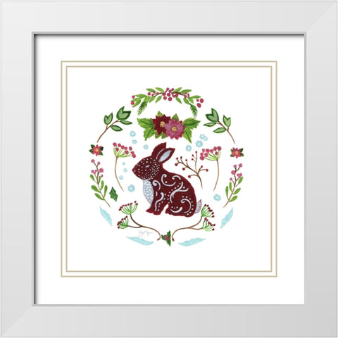 Christmas Folk Rabbit White Modern Wood Framed Art Print with Double Matting by Tava Studios