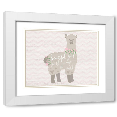 Floral Llama White Modern Wood Framed Art Print with Double Matting by Carpentieri, Natalie