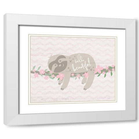 Floral Sloth White Modern Wood Framed Art Print with Double Matting by Carpentieri, Natalie