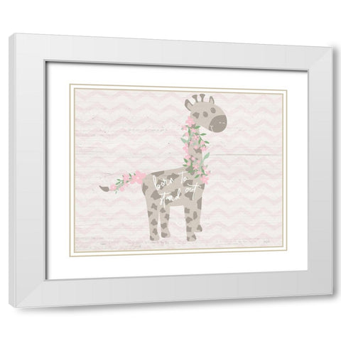 Floral Giraffe White Modern Wood Framed Art Print with Double Matting by Carpentieri, Natalie