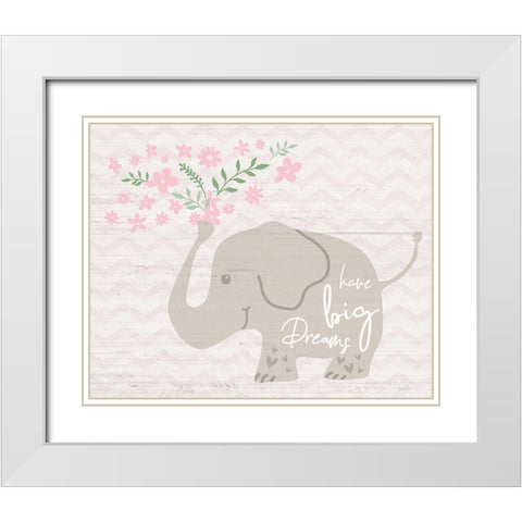 Floral Elephant White Modern Wood Framed Art Print with Double Matting by Carpentieri, Natalie