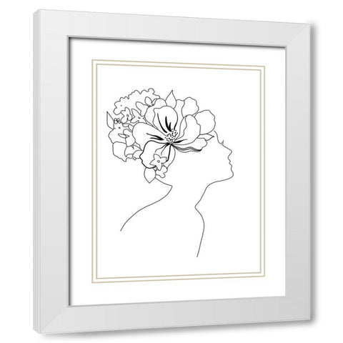 Fashion Floral Sketch I White Modern Wood Framed Art Print with Double Matting by Tava Studios