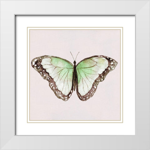 Emerald Butterfly I White Modern Wood Framed Art Print with Double Matting by Tava Studios