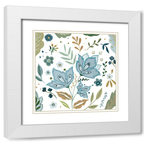 Fantasy Folk Flowers I White Modern Wood Framed Art Print with Double Matting by Tava Studios