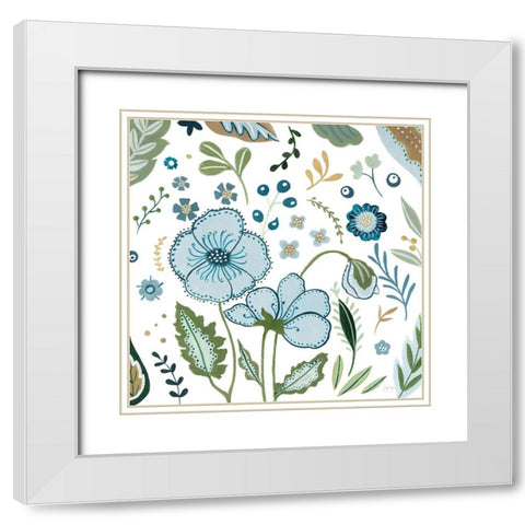 Fantasy Folk Flowers II White Modern Wood Framed Art Print with Double Matting by Tava Studios