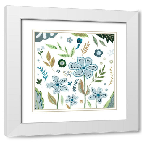 Fantasy Folk Flowers III White Modern Wood Framed Art Print with Double Matting by Tava Studios