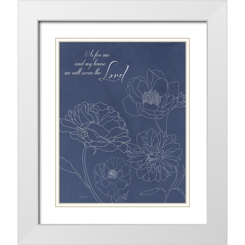 Serve the Lord Floral Sketch White Modern Wood Framed Art Print with Double Matting by Robinson, Carol