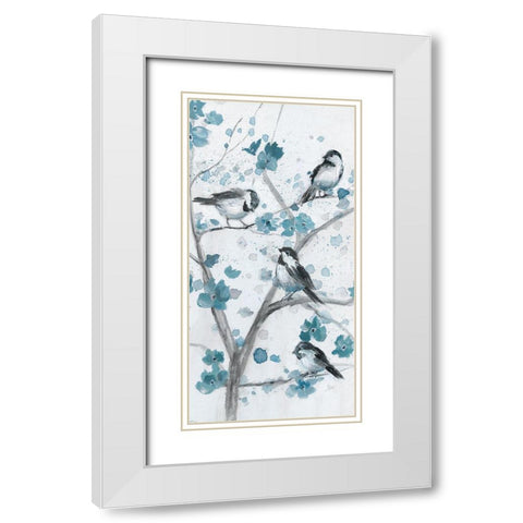 Blue Chickadees I White Modern Wood Framed Art Print with Double Matting by Nan