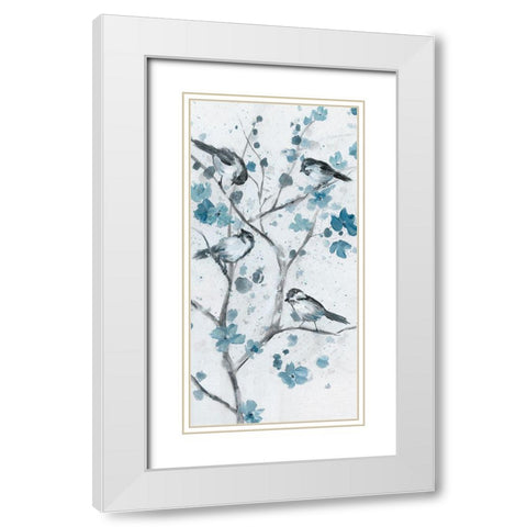 Blue Chickadees II White Modern Wood Framed Art Print with Double Matting by Nan