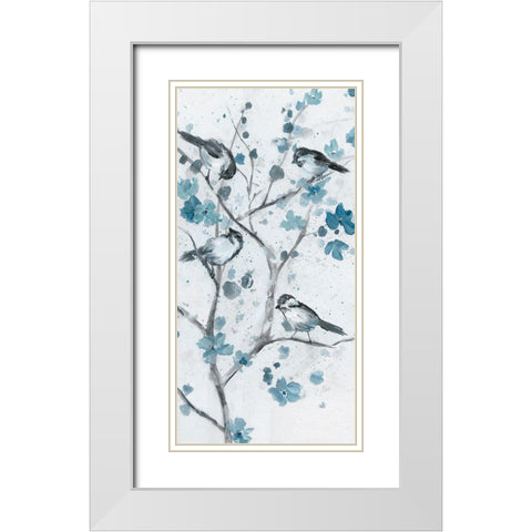 Blue Chickadees II White Modern Wood Framed Art Print with Double Matting by Nan