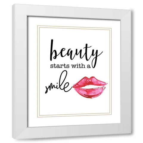 Beauty Starts with a Smile White Modern Wood Framed Art Print with Double Matting by Santiago, Daniela