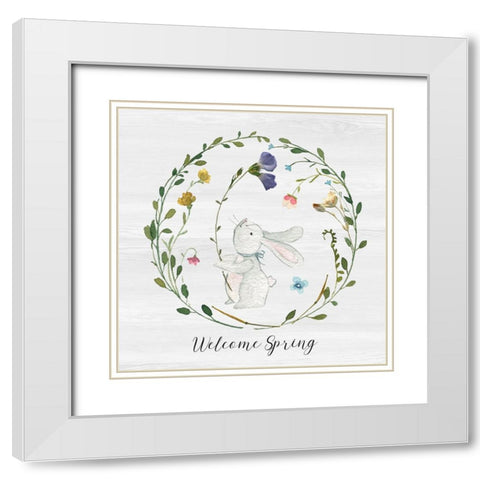 Bunny Wreath I White Modern Wood Framed Art Print with Double Matting by Finn, Livi