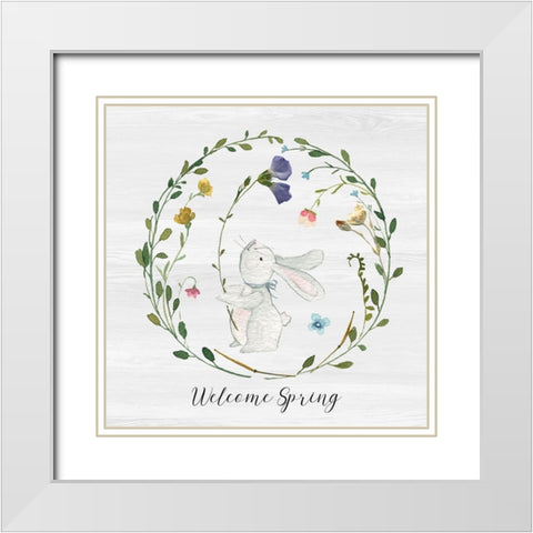 Bunny Wreath I White Modern Wood Framed Art Print with Double Matting by Finn, Livi