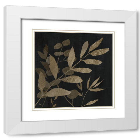 Noir and Natural Leaves I White Modern Wood Framed Art Print with Double Matting by Nan