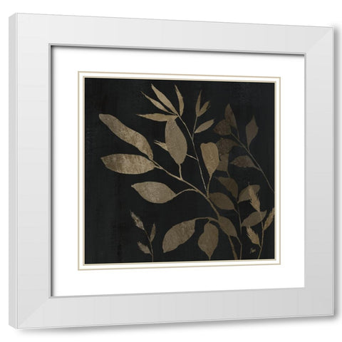 Noir and Natural Leaves II White Modern Wood Framed Art Print with Double Matting by Nan