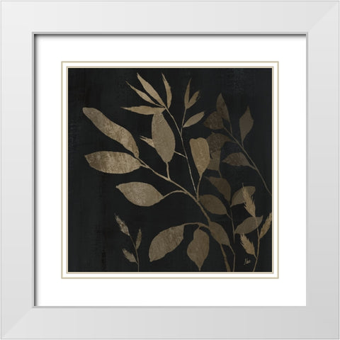 Noir and Natural Leaves II White Modern Wood Framed Art Print with Double Matting by Nan