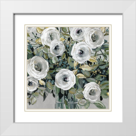 White Rose Parade White Modern Wood Framed Art Print with Double Matting by Robinson, Carol
