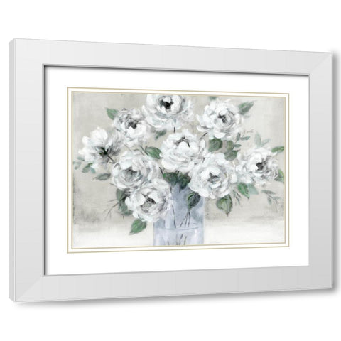 Tender White Roses White Modern Wood Framed Art Print with Double Matting by Robinson, Carol