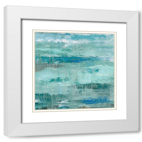 Teal Abstraction I White Modern Wood Framed Art Print with Double Matting by Nan