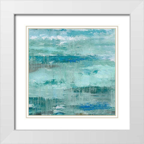 Teal Abstraction I White Modern Wood Framed Art Print with Double Matting by Nan