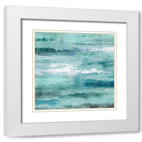 Teal Abstraction II White Modern Wood Framed Art Print with Double Matting by Nan