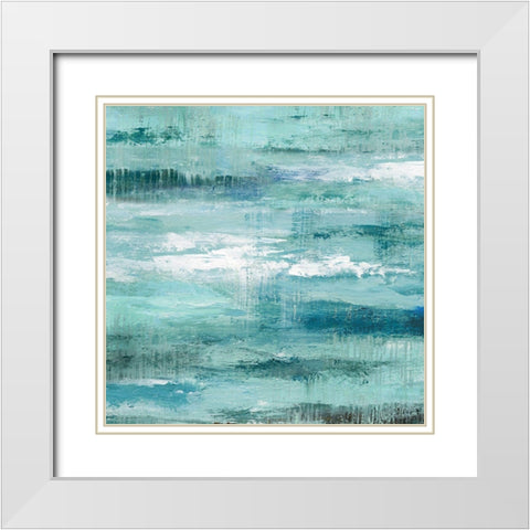 Teal Abstraction II White Modern Wood Framed Art Print with Double Matting by Nan