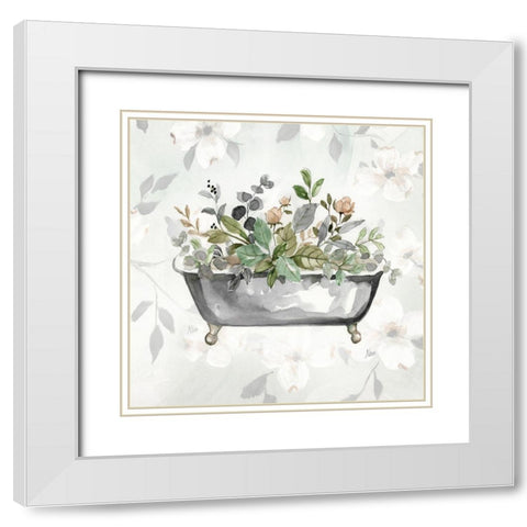 Soft Floral Tub I White Modern Wood Framed Art Print with Double Matting by Nan