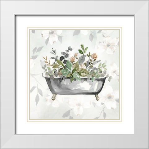 Soft Floral Tub I White Modern Wood Framed Art Print with Double Matting by Nan